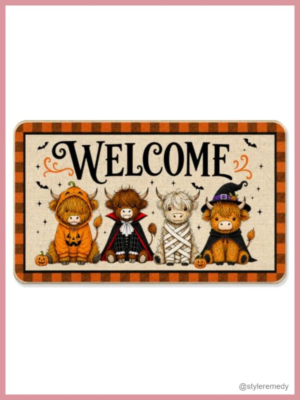 Halloween Highland Cow Door Mat 17x30 Inch Outdoor Welcome Mat